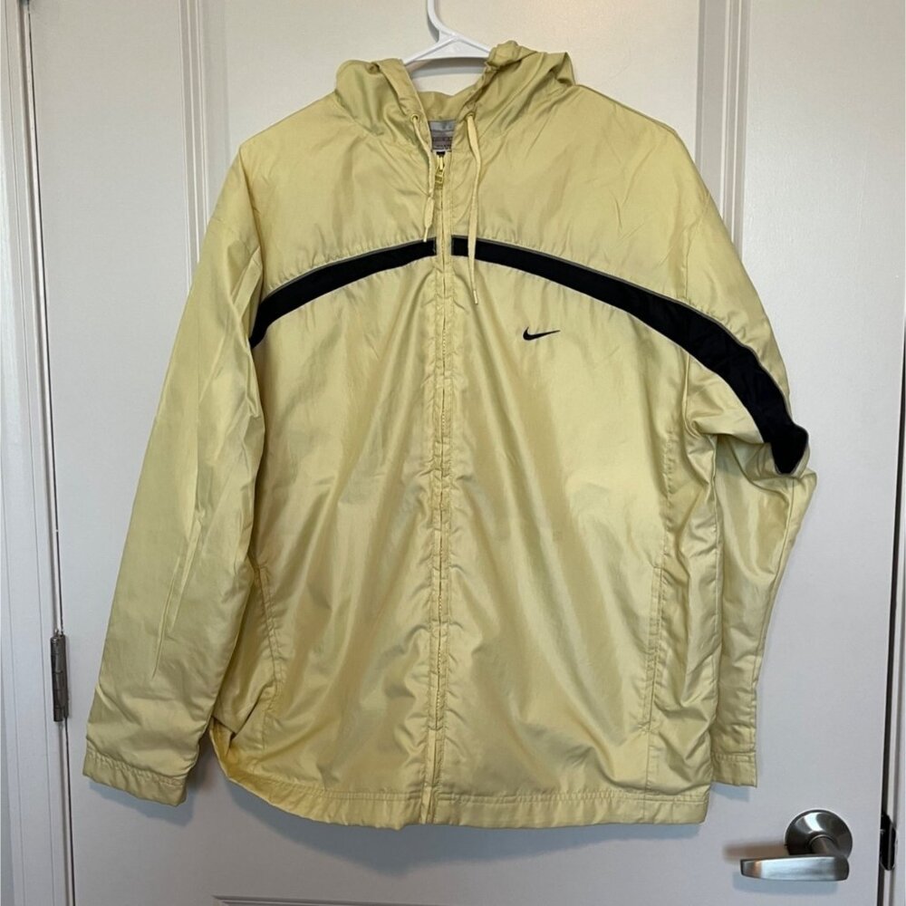 Vtg Nike Womens Hooded Windbreaker Jacket Black Stripe Sz L Nylon/Polyester